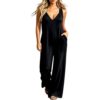Funnyrap Women Sleeveless V Neck Casual Wide Leg Jumpsuit Loose Soft Romper