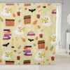 Funny Reading Ghost Shower Curtain Set,Halloween Candle Bat Bathroom Curtain with 12 Hooks,Kids Girls Teens Books Bubble Tea Waterproof Fabrics Yellow Flower Leaves Bathtub Decor,72"W x 78"L