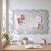 FunooFuno Scalloped Felt Bulletin Board 36 x 24 Flower Pin Board, Frameless Cork Boards Alternative for Wall, Office, Home, School Decor with Self-Adhesive Strips (Floral,Green)