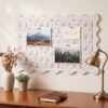 FunooFuno Scalloped Felt Bulletin Board 36 x 24 Flower Pin Board, Frameless Cork Boards Alternative for Wall, Office, Home, School Decor with Self-Adhesive Strips(Floral)