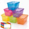 Funrous 12 Pack Plastic Cubby Bins for Classroom, Stackable Storage Bins with Rainbow Labels and Handles Cubby Organizer Containers for Teacher Supplies Home Office Daycare and Playroom (Bright)