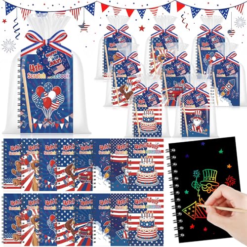 Funrous 24 Pack 4th of July Scratch Crafts Gifts Patriotic Scratch Art Notebooks Coloring Books for 250 Years American Anniversary Independence Day Birthday Gifts Party Favors(Patriotic)