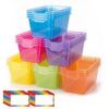 Funrous 24 Pack Plastic Cubby Bins for Classroom, Stackable Storage Bins with Rainbow Labels and Handles Cubby Organizer Containers for Teacher Supplies Home Office Daycare and Playroom (Bright)