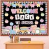 Funrous Welcome Back to School Bulletin Board Pastel Classroom Decor Apples Cutout for First Day of School Elementary Preschool Wall Door Decor