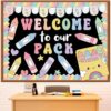 Funrous Welcome Back to School Bulletin Board Set Classroom Decorations Inspirational First Day of School Bulletin Board Paper Cutouts for Elementary Preschool Teacher Supplies(Colorful Crayon)