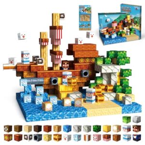 FunsBloomify Magnetic Blocks 100PCS Pirate Ship | STEM Educational Building Toys for Kids Age 3+, Creative Stacking Construction Set with 0.8in Magnet Cubes, Birthday Gift for Boys & Girls