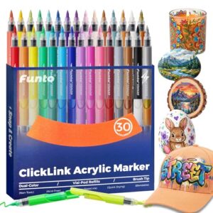 Funto Refillable Acrylic Paint Markers, 30-Color Brush Tip Paint Pens for Wood, Glass, Fabric, Canvas, Rock, Ceramic & Paper, Quick-Dry Markers for DIY Crafts, Signs, Journaling & Art Projects