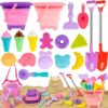 FUNWEGOT Beach Sand Toys Set Includes Collapsible Buckets 2 Big Size Sand Shovels, Rake, Animal Sand Molds Toys with Mesh Bag Silicone Pail, Sandbox Kit for Kids Age 3+ (19 PCS)