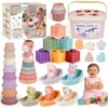 FUNWEGOT Montessori Baby Toys for Infants 6-18 Months Toddler 6–12 Months Shape Sorter Sorting Stacking Toy Sensory Learning Set with Stacking Rings for Babies Birthday Gift