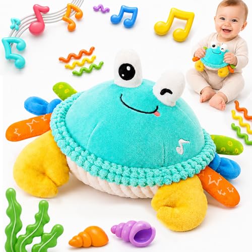 FUNZBO Baby Tummy Time Toys 12 18 Months -Musical Dancing Crawling Crab Babies Plush Toy, Interactive Infant Toys With 50 Songs & Recording Feature,Birthday Gifts for 1 2 3 Year Old Boys Girls Toddler
