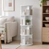 Furevol 4-Tier Rotating Bookshelf, Lazy Susan Organizer Bookcase with Revolving 360 Corner Book Shelf, 15.5 x 15.5 x 50, for Bedroom, Living Room, Home Office, White