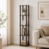 Furevol 5-Tier Square Corner Shelf, Free Standing Open Shelves Open Frame Storage Shelves, Book Shelf for Organization and Storage, Garage, Home Office, Living Room, Walnut