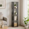 Furevol 5-Tier Square Corner Shelf, Free Standing Open Shelves Open Frame Storage Shelves, Book Shelf for Organization and Storage, Garage, Home Office, Living Room, French Oak