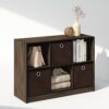 Furinno Cubic Closet Organizers and Storage, 6-Cube Closet Organizer with Bins, Open Shelf Storage, for Wardrobe, Bedroom, Living Room, Columbia Walnut