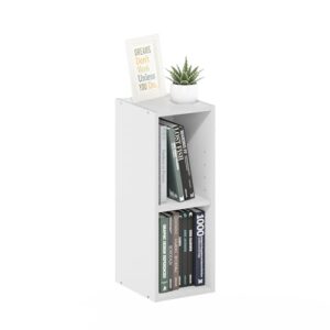 Furinno Fulda Book Shelf, 2-Tier Narrow Bookshelf, Bookcase with 8-in Width Storage Shelf, 9.3 x 7.9 x 21.2, for Living Room, Bedroom, Home Office, White
