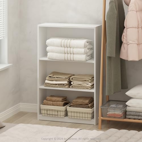 Furinno Reed Closet Organizers and Storage, 3-Tier Closet Organizer, Open Shelf Closet Storage, for Wardrobe, Bedroom, Living Room, White