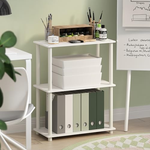 Furinno Turn-N-Tube Storage Shelves, 3-Tier Book Shelf, Corner Shelf, Toolless Open Shelves, for Organization and Storage, Living Room, Bedroom, Entryway, Laundry, Plain White