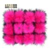 Furling Pompoms 12pcs Fluffy Faux Raccoon Fur Pompoms with Press Button for Knitted Hats Scarves Accessories 5.5 Inches(Hot Pink)