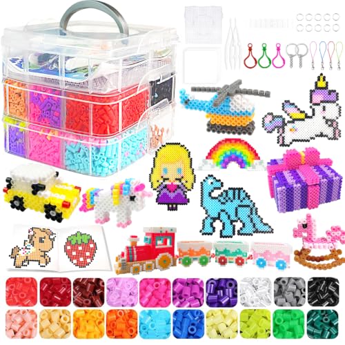 Fuse Beads Kit for Kids-11000 Beads,20 Colors 5mm Fuse Beads Set with Storage Box, Ironing Papers,Pegboards Booklet and Accessories,DIY Art Craft Toys Gifts for Girls & Boys Age 5+ Birthday Christmas