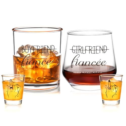 Futtumy Engagement Gifts for Couples, Engagement Gift, Fiance and Fiancee Wine Glass Set of 4, Engaged Gift, Engaged Gifts for Couples Women Him Her Bride Bride to Be Fiance Fiancee