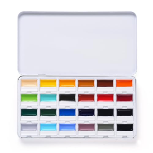 Fuumuui 24-Color Opaque Semi-Solid Watercolor Paint Set - Timeless Tones Professional Art Supplies with Strong Pigments & Coverage, for Artists Beginner Painters Amateur Hobbyists Painting