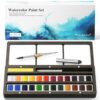 Fuumuui Watercolor Paint Set, 24 Watercolor Paints with Dual Tip Travel Watercolor Brushes Wooden Palette, Art Supplies for Painting, Travel Watercolor Set, Amateur Hobbyists