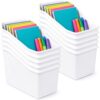 Fuutreo 12 Pcs Book Bins for Classroom Plastic Binder Holder Magazine Stuff Folder File Organizer Box for Home Office School Supplies (White)