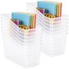 Fuutreo 24 Pcs Book Bins for Classroom Plastic Binder Holder Magazine Stuff Folder File Organizer Box for Home Office School Supplies (Clear)