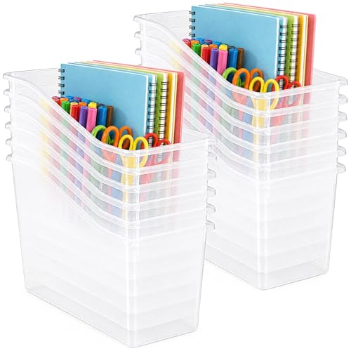Fuutreo 24 Pcs Book Bins for Classroom Plastic Binder Holder Magazine Stuff Folder File Organizer Box for Home Office School Supplies (Clear)
