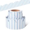 Fuutreo 32.8 ft Blue and White Stripes Bulletin Borders Classroom Bulletin Border Decoration Office Scalloped Trim for School Fiesta National Wedding Party Decoration