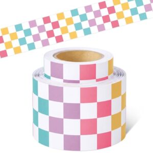 Fuutreo 32.8ft Checkered Pastel Bulletin Board Border Classroom Decor