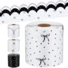 Fuutreo 3 Rolls 195 ft Bulletin Board Borders Bulk Books and Bows Classroom Decor, Scalloped Squiggles Polka Dots Bows Schoolgirl Border Trims for Classroom Back to School Bulletin Board Decoration