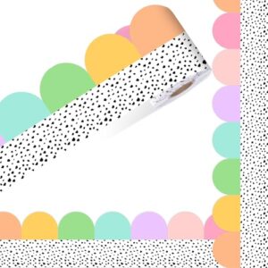 Fuutreo 65ft Bulletin Board Borders for Classroom Decorations Black and White Polka Dots Bulletin Borders Trim Back to School Decor Boho Board Decoration for Teacher Classroom School (Pastel)