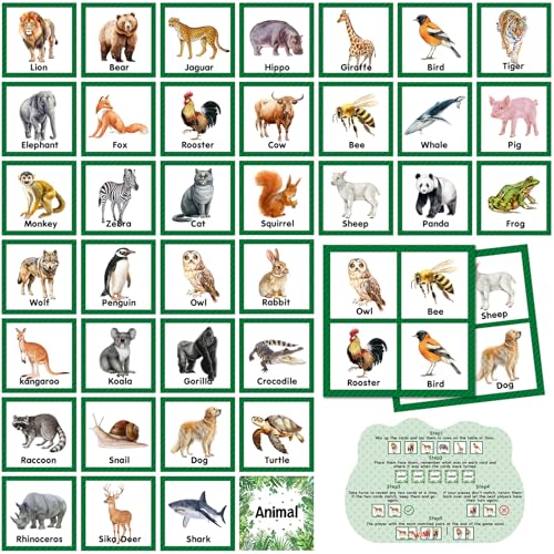 Fuutreo 82 Pcs Memory Matching Cards Animals Educational Games Funny Animals Learning Game Concentration Cards for Family Birthday Party Favors Gifts Supplies