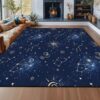 FUYEUN 6' X 9' Gold Star Map Area Rug,Navy Cosmic Constellation Floor Mat for Kids Living Room