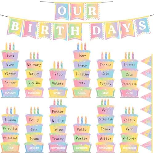 Fuyoooo 127 Pcs Birthday Classroom Bulletin Board Decorations Set Pastel Happy Birthday Chart for Classroom Back to School Calendar Graph Cutouts for Chalkboard Wall Decor