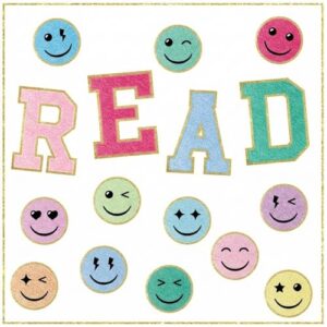 Fuyoooo 16 Pcs Pastel Reading Bulletin Board Set Boho Smile Face Cutouts Reading Corner Decor for Classroom Library Read Sign for Preschool Primary Middle High School Wall Decor