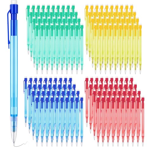 Fuyoooo 200 Pcs 0.7mm Mechanical Pencils with Eraser Bulk, Colorful Mechanical Pencil 0.7mm for Office Classroom Back to School Supplies School Student Writing Drawing Sketching(4 Color)