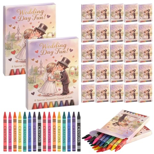Fuyoooo 25 Pack Wedding Crayons Bulk 8 Color Crayon Individual Packs Mini Wrapped Wax Washable Crayon for Wedding Activities Game Favor Entertainment Party Supplies Table Activities