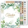 Fuyoooo Eucalyptus Teacher Planner Undated Academic Year Teacher Lesson Planner Book Green Plants Daily Weekly Monthly Spiral Planner Checklist Organizer with Stickers for Classroom, 8.5'' x 11''
