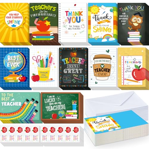 Fuyoooo Graduation Gifts Teacher Appreciation Cards 120 Sets, 4x6 Thank You Cards for Teachers from Students, with Envelopes Stickers, End of School Year Teacher Appreciation Week Gifts(Assorted)