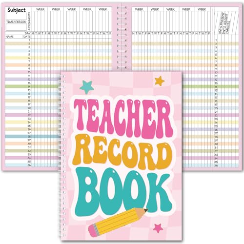 Fuyoooo Retro Teacher Record Book Teacher Grade Book 2026-2027 Spiral Bound Record Class Planner 2026 Gradebook Office Favors for Classroom Attendance Supplies Double Sided Printing