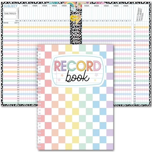 Fuyoooo Teacher Record Book 2026-2027 Teacher Grade Books Spiral Bound Record Planner 2026 Class Grade Book Office Favors for Classroom Attendance Planner Decoration Double Sided(Pastel, Checkered)