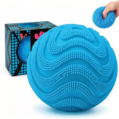 Fuzz Ball Squishy Stress Ball, Squishy Stress Relief Fuzzball, Slow Rising Memory Foam Squishy Fidget Fuzz Balls, Adults Anxiety Squeeze Toys (Blue)