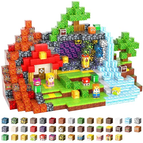 FXLYNAF Magnetic Blocks, 200-Piece 0.8in Build Knight&Princess Magnet Game Set, Stacking Building Blocks Cubes Magnets for Kids, STEM Sensory Creative Toys Games for Toddler Boys & Girls 676
