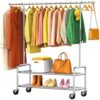 FYBEE 100% Stainless Steel Heavy Duty Clothes Rack Load 760LBS, Clothing Rack for Hanging Clothes With Shelves, Adjustable Height Rolling Wardrobe Coat Closet for Bedroom Laundry Living Room Dorm