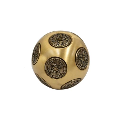 FytStycale Brass Handheld Sphere Meditation Orb Massage Ball with Engraved Medallions Solid Brass Patina Finish Suitable for Office Desk Study Home Decor Gift Giving Travel 4.9cm