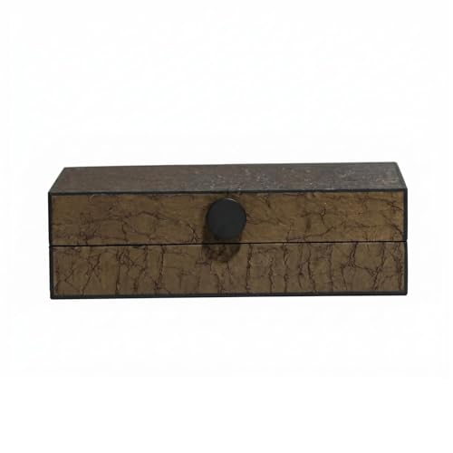 FytStycale Small Jewelry Organizer Box Storage Case Casket Tray With Lidded Top And Front Knob In Wood Leather And Metal Essentials Suitable for bedroom dresser, Large 30.5x16.2x7.5cm