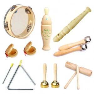 FytStycale Wooden Toys Musical Instrument Set, Music Toys for Early Education, Kids Instruments with Storage Bag, 8-14 Piece Collection