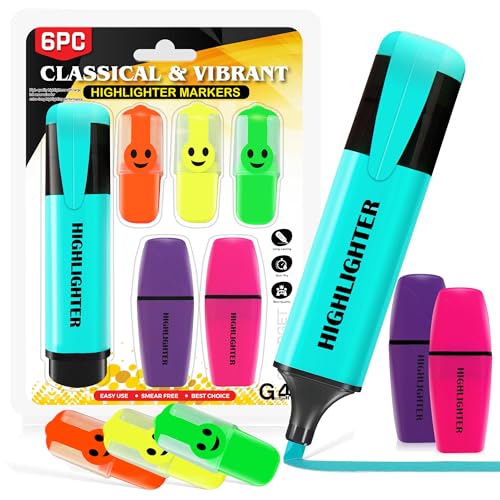 G4GADGET 6 Pack Assorted Highlighter Pens – Classic & Mini Highlighters for Study, Office & Use | No Bleed, Smear Free, Vibrant Colours | Cute & Pastel Markers for School, Notes & Journals